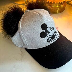 Silver and Black Mickey Mouse Pom Pom Hat